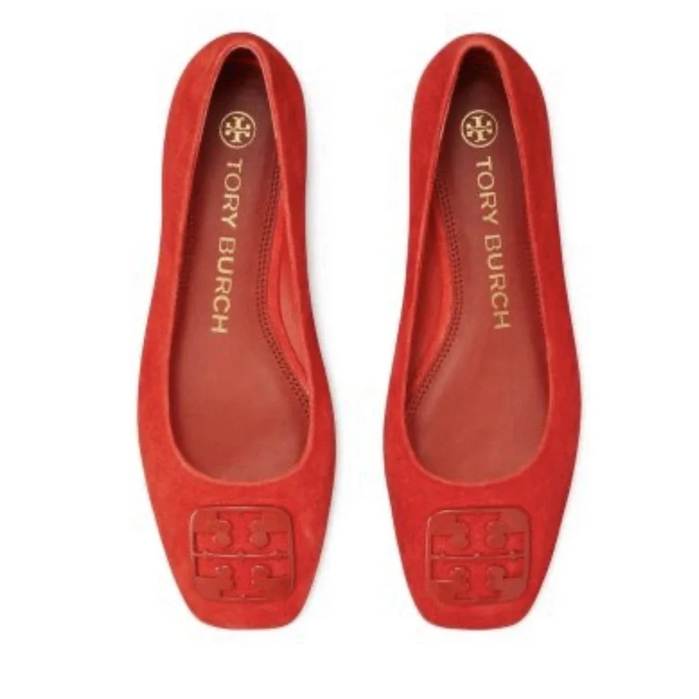 Tory Burch GEORGIA Red BALLET FLAT Shoes Size 8.5 Silk Suede 248$